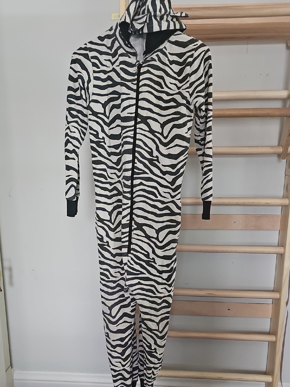 Zebra-Print Kids Hooded Onesie - Black & White